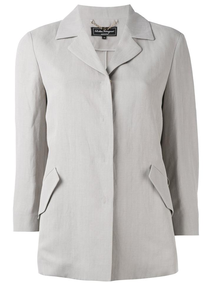 Salvatore Ferragamo - Classic Collared Jacket - Women - Silk/linen/flax/acetate/viscose - 48, Nude/neutrals, Silk/linen/flax/acetate/viscose