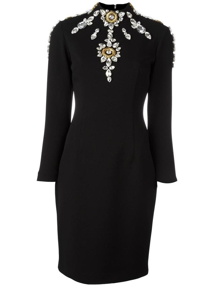 Stefano De Lellis Embellished Neckline Dress, Women's, Size: 40, Black, Polyester/spandex/elastane