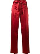 Helmut Lang Satin Wide-leg Trousers, Women's, Size: 8, Red, Cupro/cotton