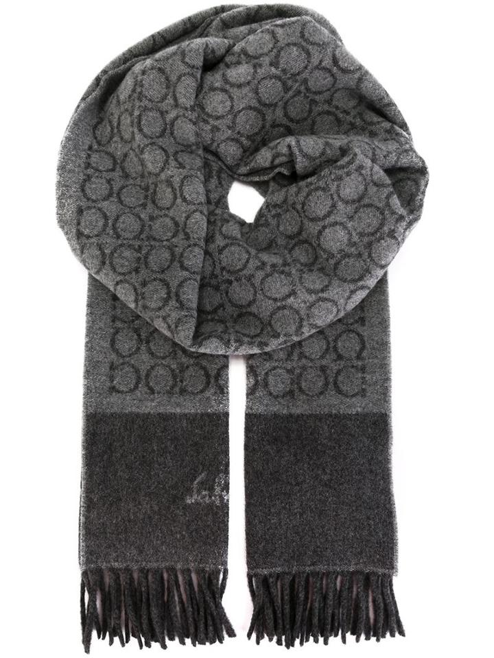 Salvatore Ferragamo Gancio Print Scarf, Men's, Grey, Cashmere