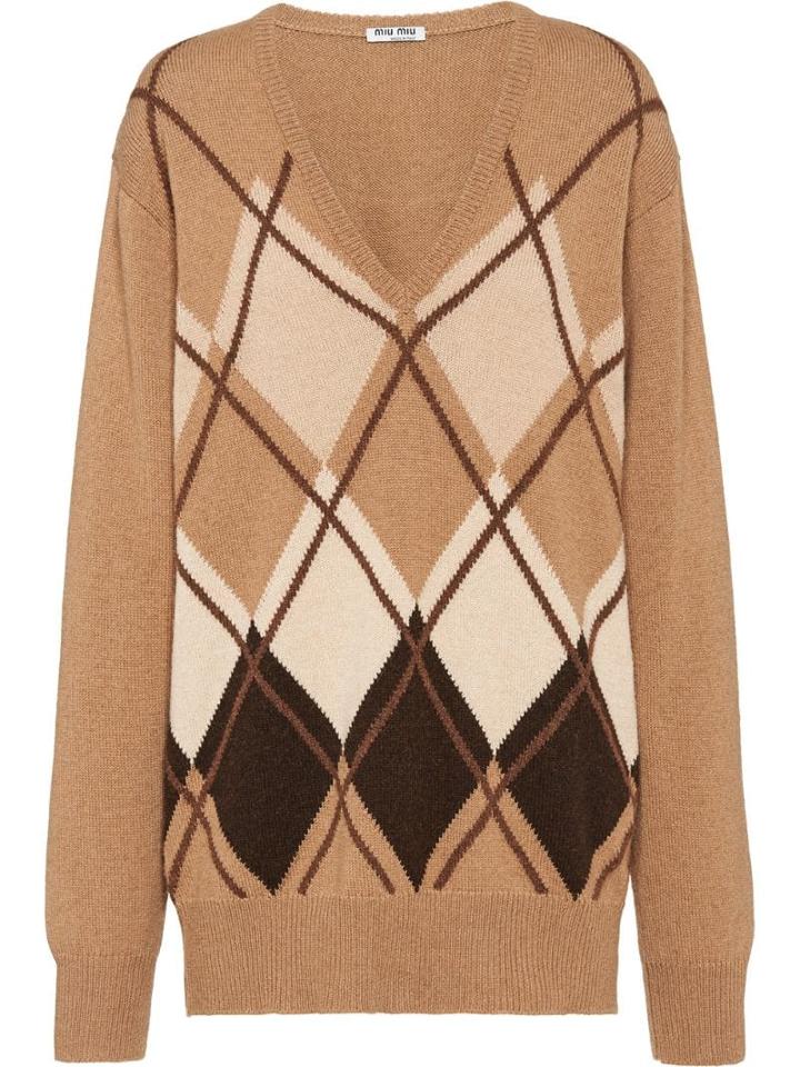 Miu Miu Argyle Loose Jumper - Brown