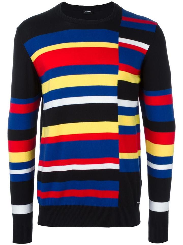 Diesel Striped Sweatshirt, Men's, Size: Large, Black, Cotton