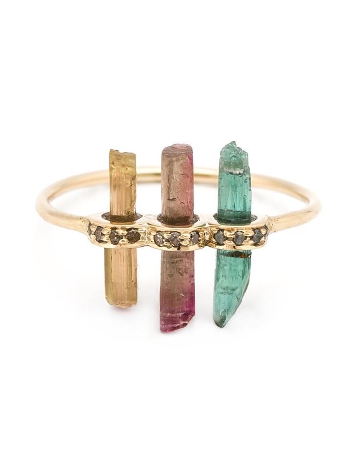 Mathilde Danglade Three Stick Tourmaline Diamond Ring