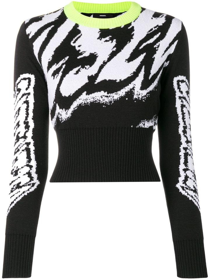Diesel Jacquard Graphic Cropped Jumper - Black
