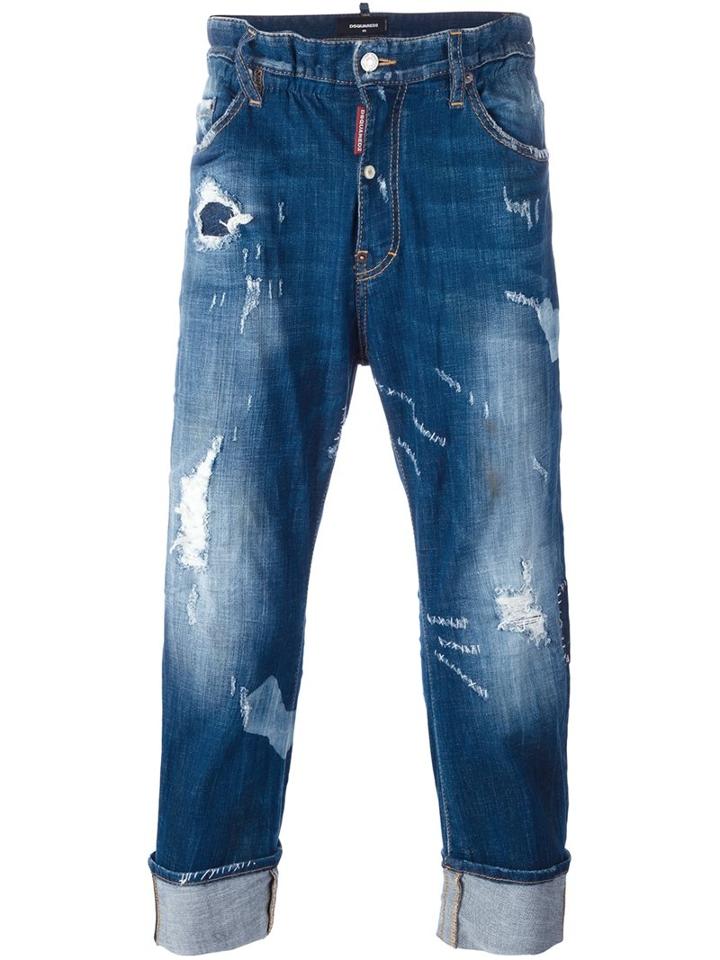 Dsquared2 Distressed Cropped Jeans, Men's, Size: 46, Blue, Cotton/spandex/elastane