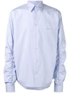 Msgm Pinstripe Ruched Sleeve Shirt, Men's, Size: 39, Blue, Cotton