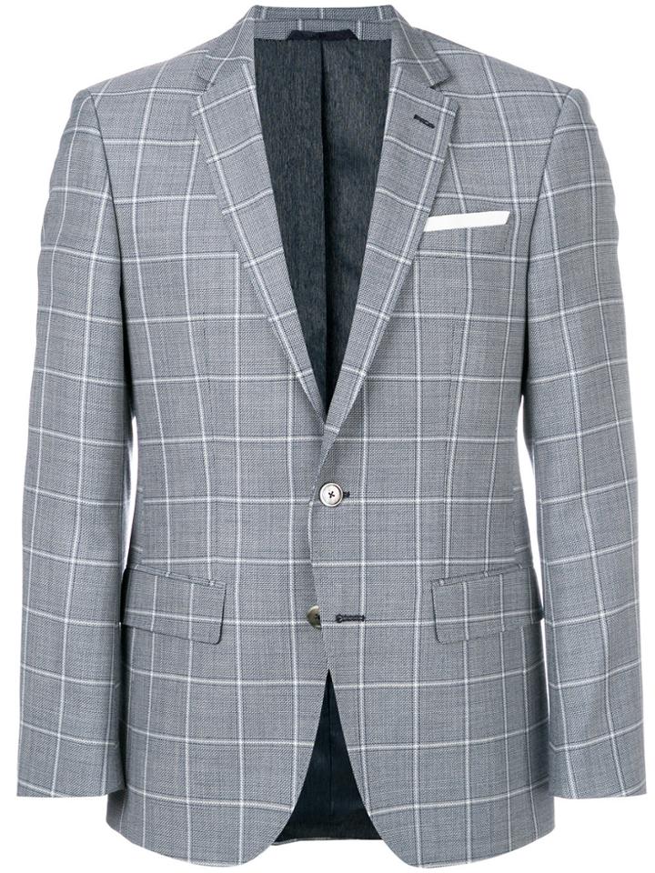 Boss Hugo Boss Checked V-neck Jacket - Blue