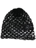 Saint Laurent Embellished Open Knit Hat - Black