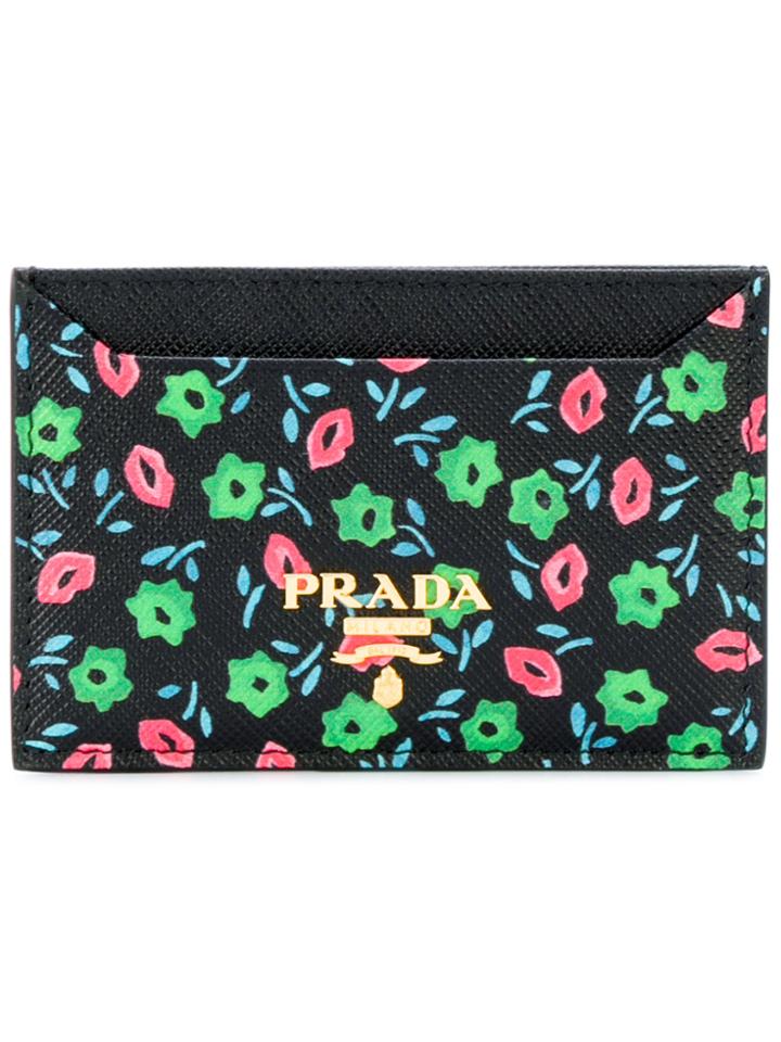 Prada Floral Print Cardholder - Black
