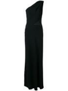 Alberta Ferretti One-shoulder Slit Panel Gown, Women's, Size: 44, Black, Acetate/rayon/silk