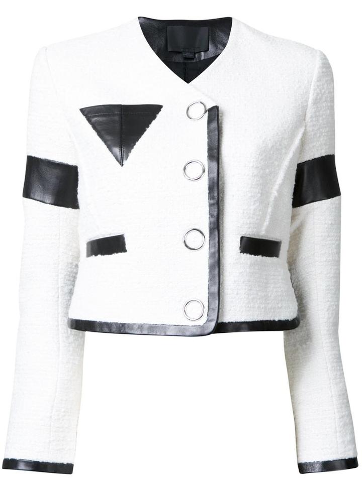 Alexander Wang Cropped Jacket With Triangle Chest Pocket, Women's, Size: 8, White, Cotton/nylon/polyester/virgin Wool