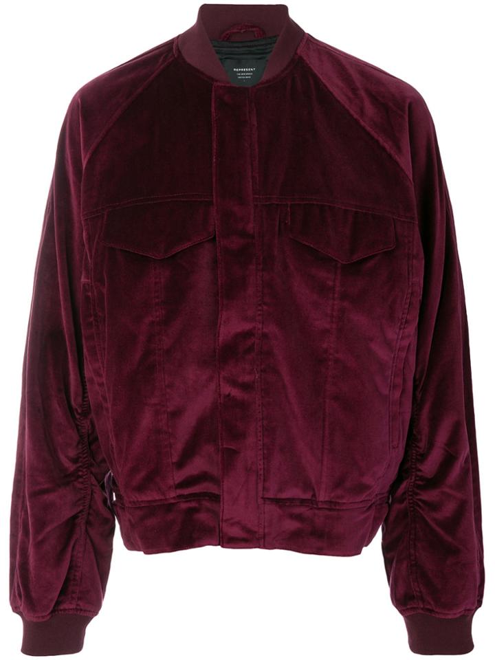 Represent Velour Bomber Jacket - Red