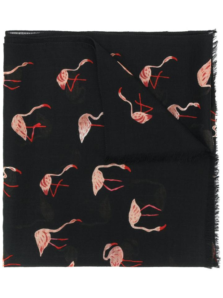 Saint Laurent Twill Flamingo Print Scarf - Black