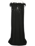 Oscar De La Renta Feather Trim Cape Evening Dress - Black