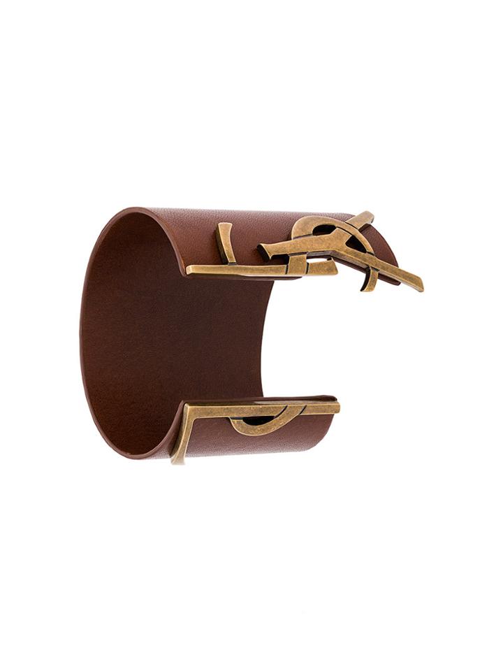 Saint Laurent Logo Embellished Bracelet - Brown