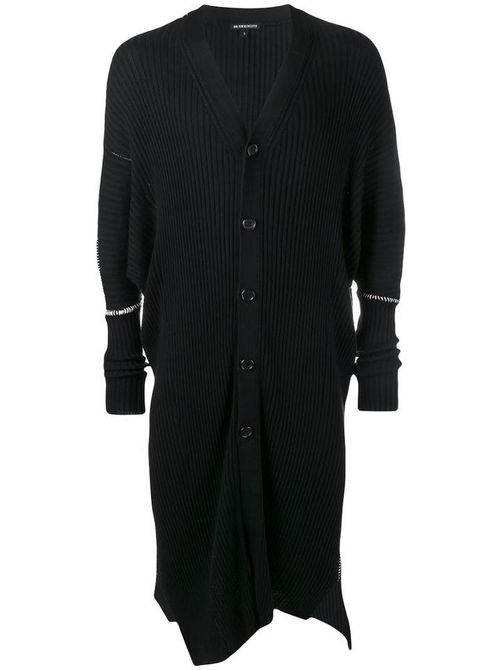 Ann Demeulemeester Long Ribbed Knit Cardigan, Men's, Size: Small, Black, Cotton/cashmere