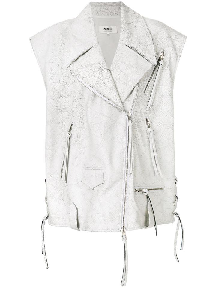 Mm6 Maison Margiela Oversized Leather Biker Gilet - White