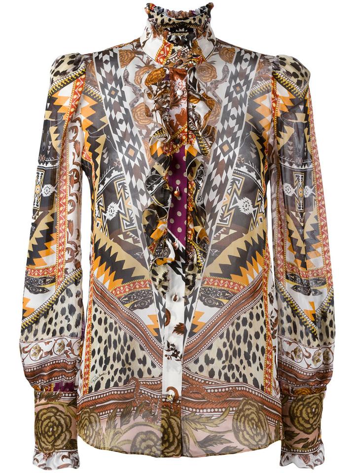 Roberto Cavalli Printed Sheer Shirt, Women's, Size: 44, Orange, Silk