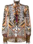Roberto Cavalli Printed Sheer Shirt, Women's, Size: 44, Orange, Silk