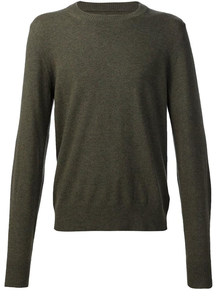 Maison Margiela Crew Neck Jumper, Men's, Size: Small, Green, Calf Leather/wool