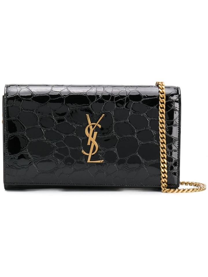 Saint Laurent Turtle Embossed Monogram Chain Wallet - Black