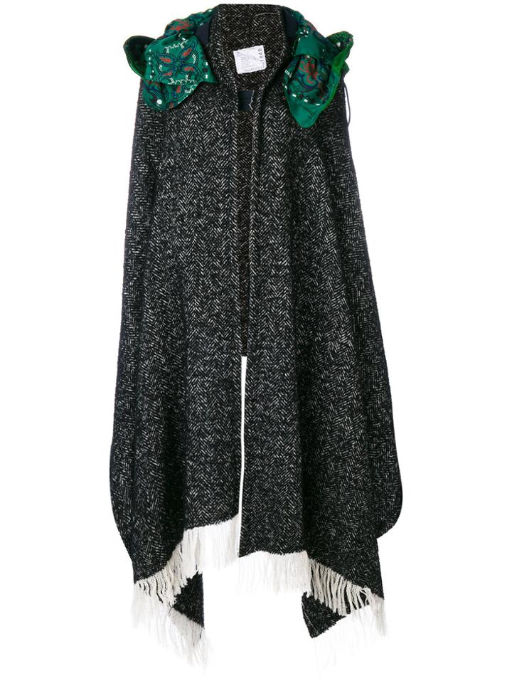Sacai Paisley Hooded Poncho Coat - Grey