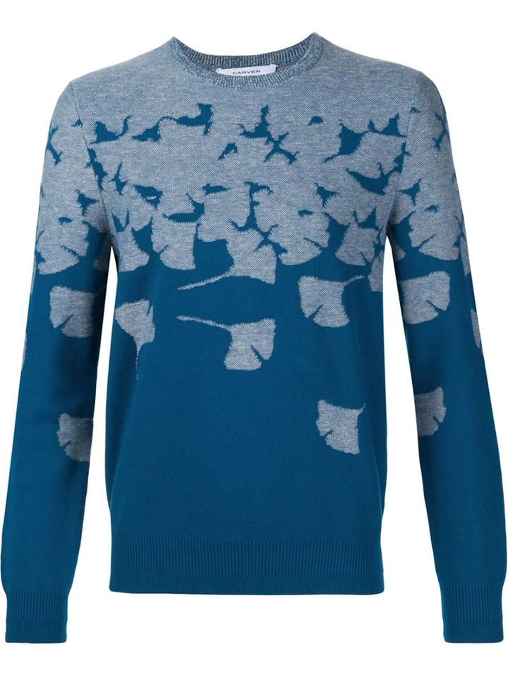 Carven Botanical Intarsia Jumper, Men's, Size: Xl, Blue, Cotton