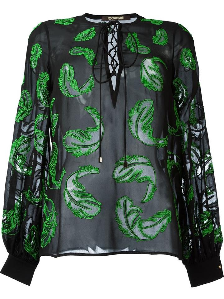 Roberto Cavalli Feather Embroidered Blouse