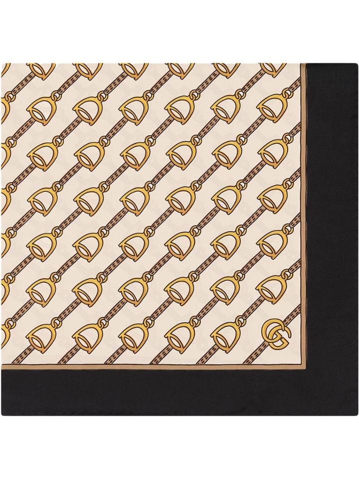 Gucci Scarf With Stirrups Print - Neutrals
