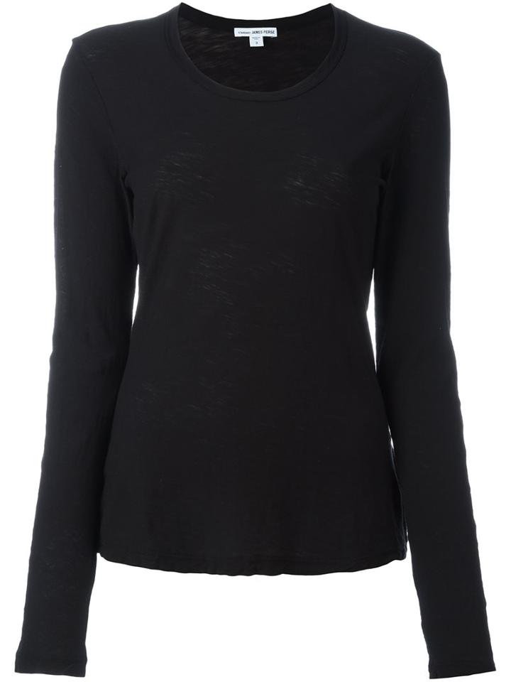 James Perse Round Neck Longsleeved T-shirt, Women's, Size: 3, Black, Cotton