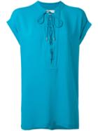 Michael Michael Kors Neck-tie Blouse, Women's, Size: Medium, Blue, Polyester/spandex/elastane