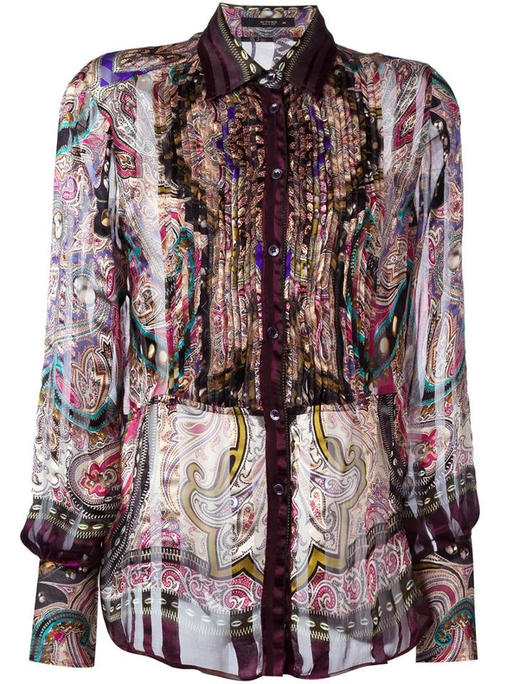 Etro Semi Sheer Ruffle Front Shirt, Women's, Size: 48, Silk