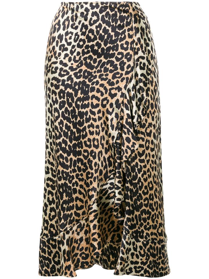 Ganni - Flared Leopard Skirt - Women - Silk/spandex/elastane - 38, Black, Silk/spandex/elastane