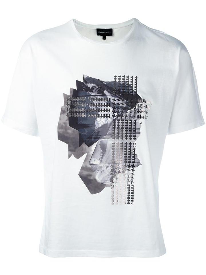 Emporio Armani Graphic Print T-shirt, Men's, Size: Large, White, Cotton