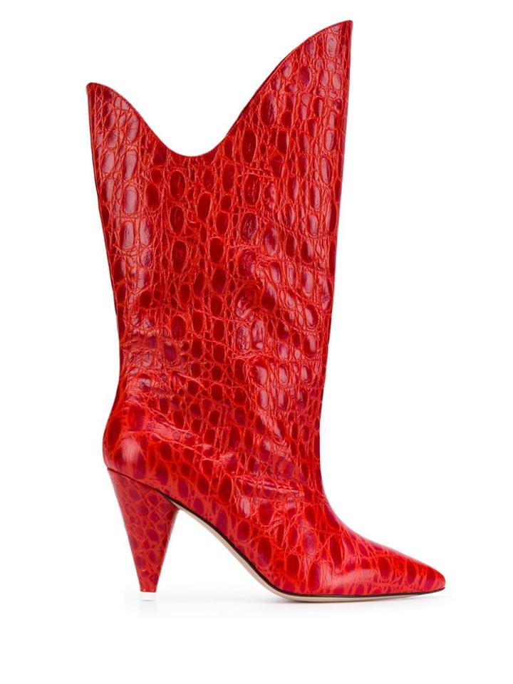 Attico Crocodile Effect Betta Boots - Red