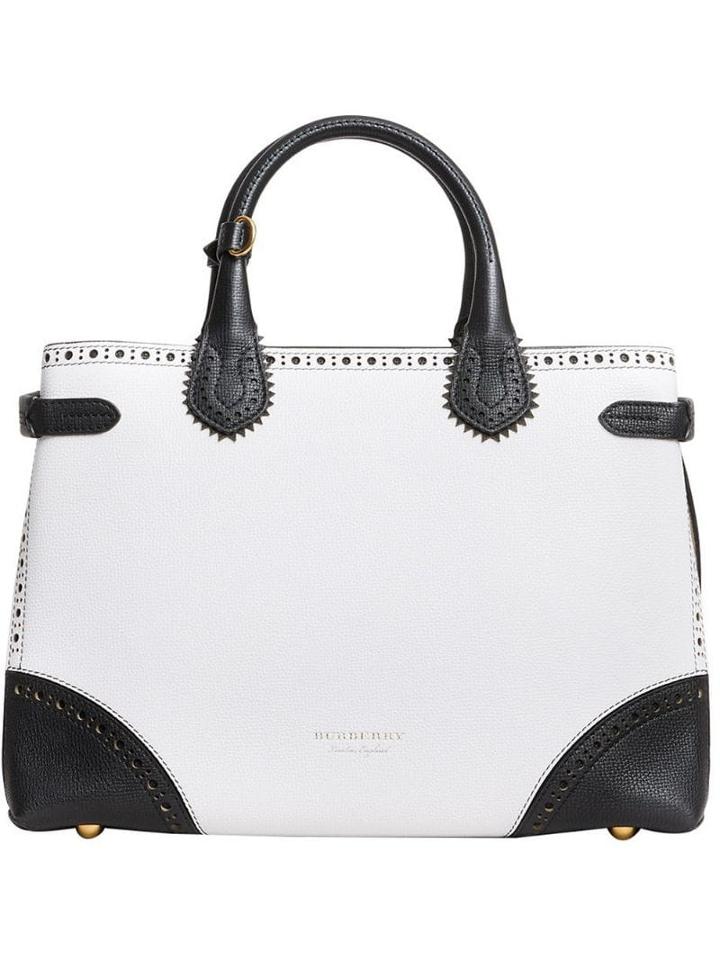 Burberry Medium Banner In Brogue Detail Leather - White