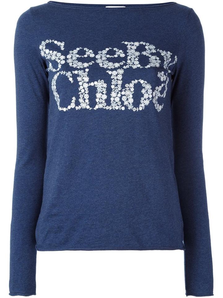 See By Chloé Logo Print T-shirt, Women's, Size: Xs, Blue, Cotton