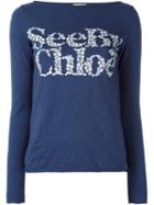 See By Chloé Logo Print T-shirt, Women's, Size: Xs, Blue, Cotton