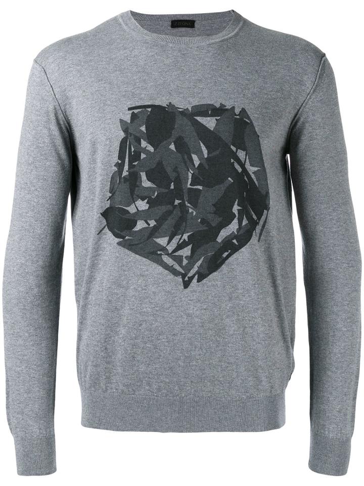 Z Zegna Fox Print Sweatshirt, Men's, Size: Xxl, Grey, Cotton