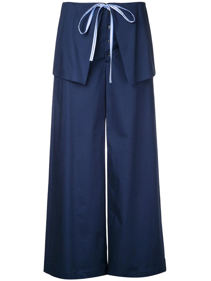 Le Ciel Bleu - Fold Back Wide Pants - Women - Cotton/polyurethane - 34, Blue, Cotton/polyurethane