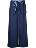 Le Ciel Bleu - Fold Back Wide Pants - Women - Cotton/polyurethane - 34, Blue, Cotton/polyurethane