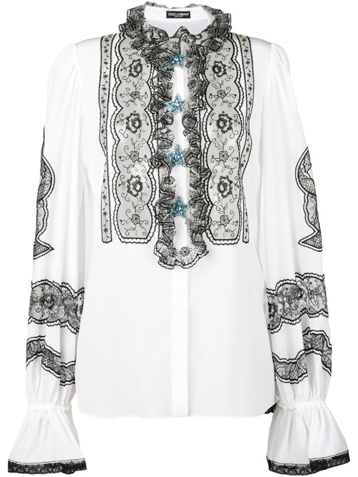 Dolce & Gabbana Ruffled Lace Insert Blouse - White