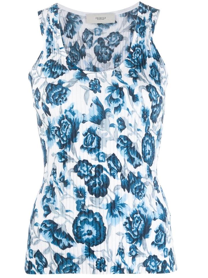 Pringle Of Scotland Floral Ribbed Tank Top - Blue