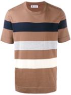 Brunello Cucinelli Striped Knitted T-shirt - Brown