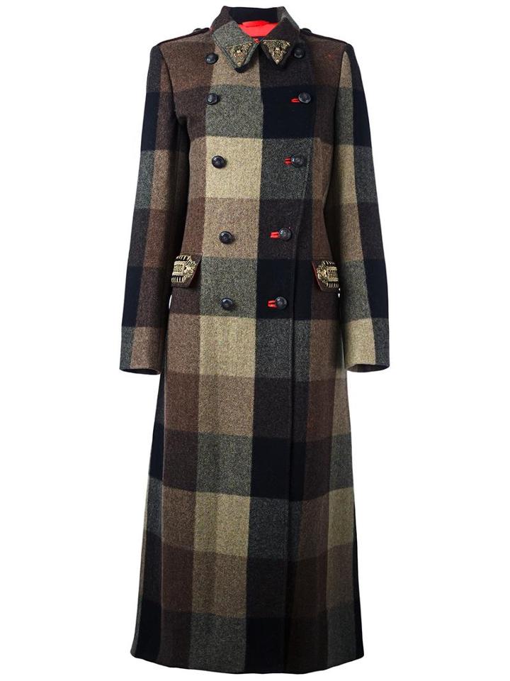 Etro Double-breasted Checked Coat, Women's, Size: 44, Brown, Silk/polyester/metallic Fibre