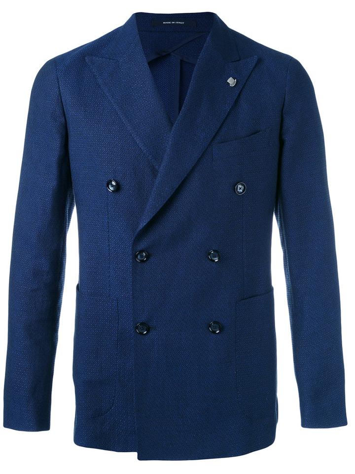 Tagliatore - Woven Double Breasted Jacket - Men - Cotton/linen/flax/cupro - 48, Blue, Cotton/linen/flax/cupro
