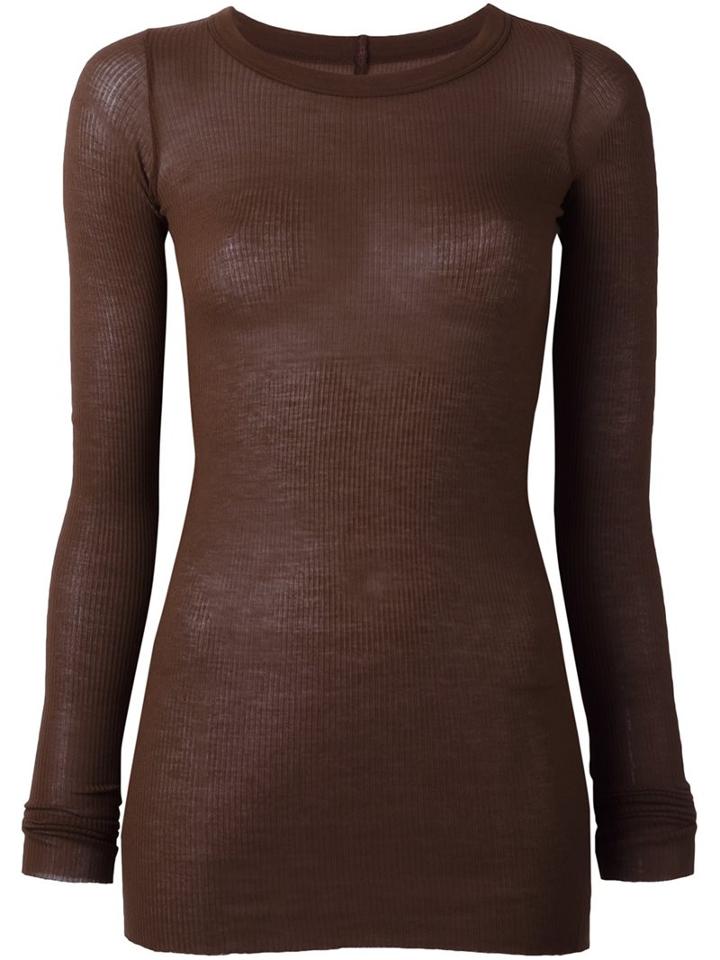 Rick Owens Ribbed T-shirt, Women's, Size: 44, Brown, Silk/viscose