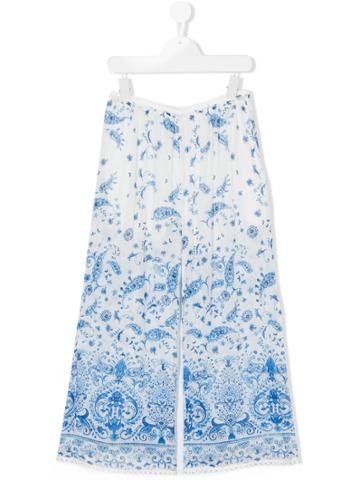 Ermanno Scervino Junior Floral Print Trousers - Blue