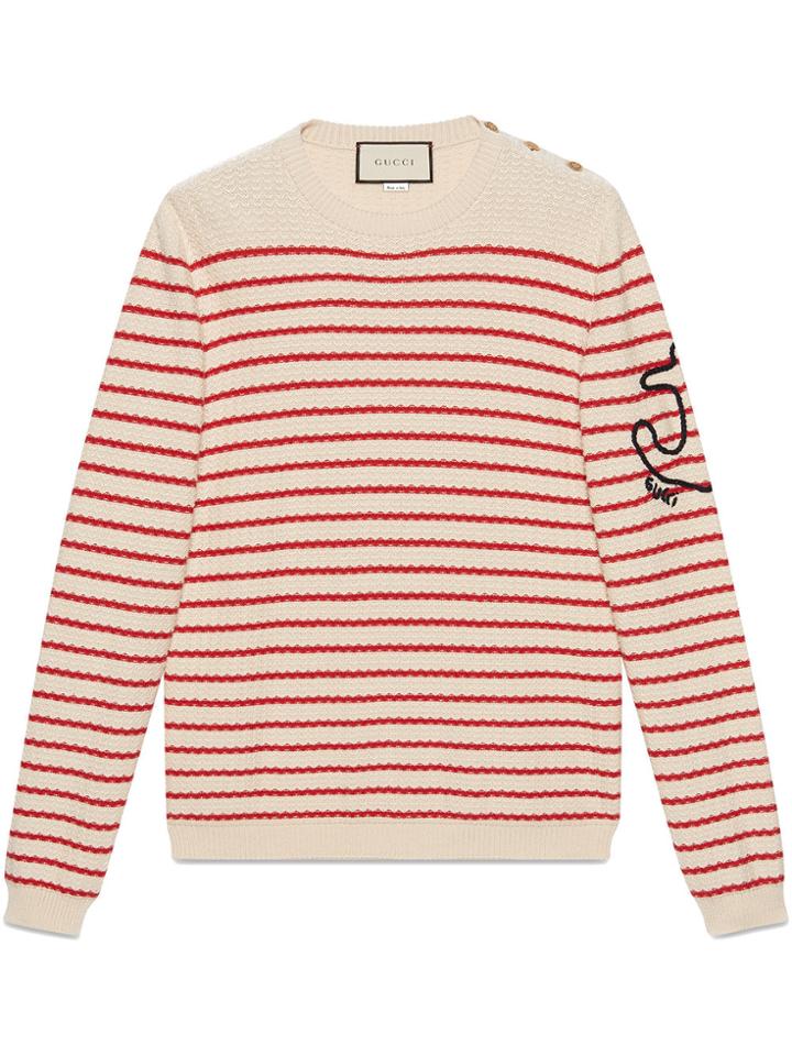 Gucci Striped Cashmere Knit Sweater - White