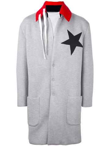 Nicola Indelicato Contrast Collar Buttoned Coat, Men's, Size: Large, Grey, Cotton